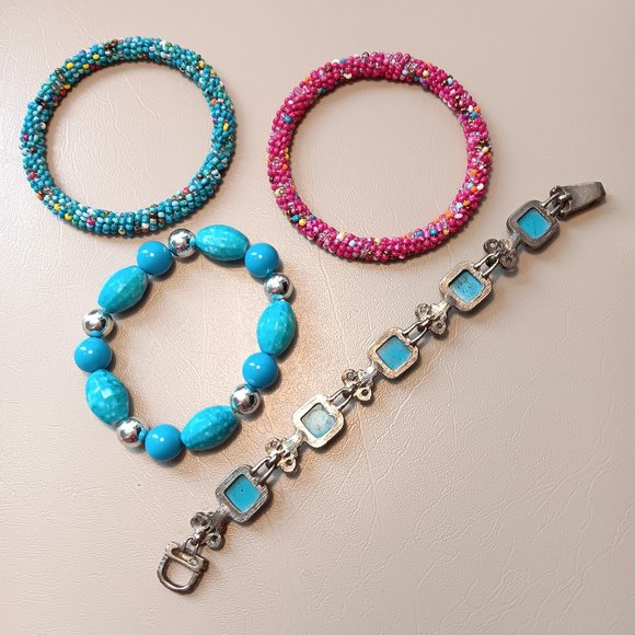 4 piece lot of turquoise color and seed bead bracelets fashion jewelry - Picture 2 of 5